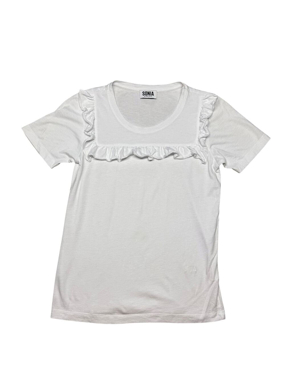 Sonia by Sonia Rykiel White Short Sleeve Ruffle Trim T-Shirt Top XS